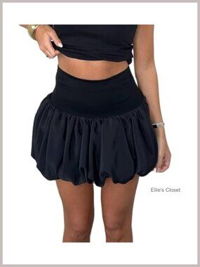 Y2K Bubble Mini Skirt High Waist Ruffle Pleated A-Line Flare